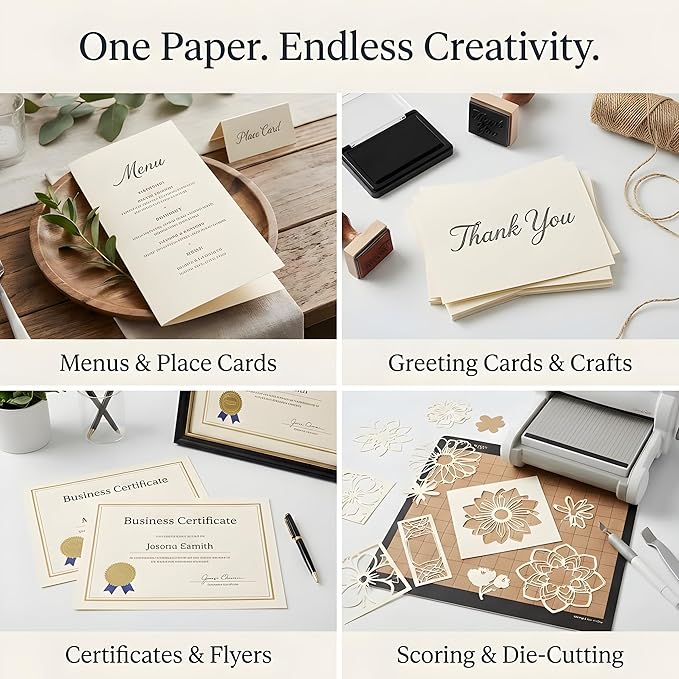 250 Sheets Cream Cardstock 8.5 x 11 Ivory Card Stock 65lb/176gsm Premium Off White Colored Sheets Thick Printer Paper for Cards Making, Office Printing, Wedding Invitations