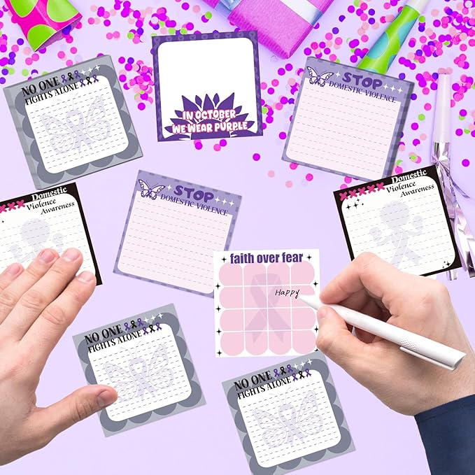 Lovarywow Domestic Violence Awareness Sticky Notes Gifts, 9 Pack Domestic Violence Prevention Month Notepads 3x3 Inch, Purple Ribbon Post Memo Pads Office School Supplies for Men Women (450 Sheets)