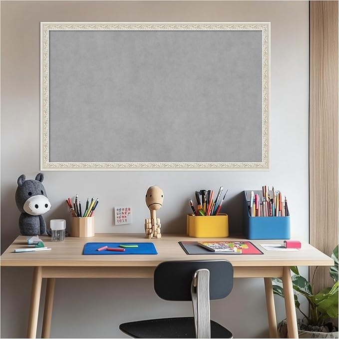 Amanti Art Silver Framed Magnetic Board 22x34 Large Vision Board for use with Magnets, 100% Metal Sheet to Display Items as Office Decor or for Home Organization in mudroom, Kitchen or Kids Room