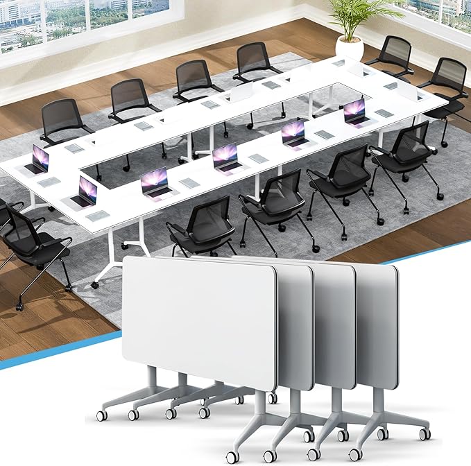 Conference Table,55.1''Folding Conference Room Table for 4-12 People,Mobile Flip Top MeetingTraining Table with Different Coulor and Styles for Offices, Classrooms,Meeting Room (4, 70.8''A)