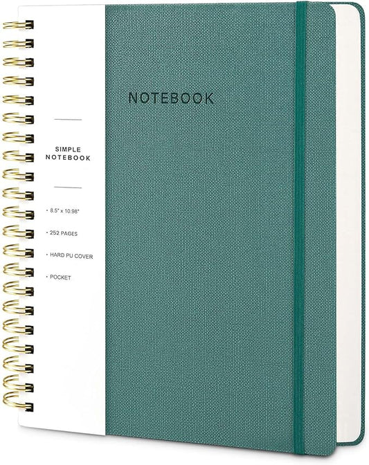 Oneirom Spiral Notebook - 8.5 x 10.98 Inch Large Hard Cover Notebook with Elastic Band & Pocket, 252 Pages, Lay Flat Wirebound Journal for Work, School, Planning & Note Taking Green