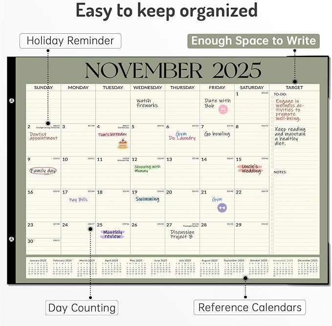 Forvencer 22" x 17" Large Desk Calendar 2026, 20 Months Calendar Runs from November 2025 to June 2027, 2026 Desk Calendar Monthly Planner with Plastic Cover for Home School Office, Green