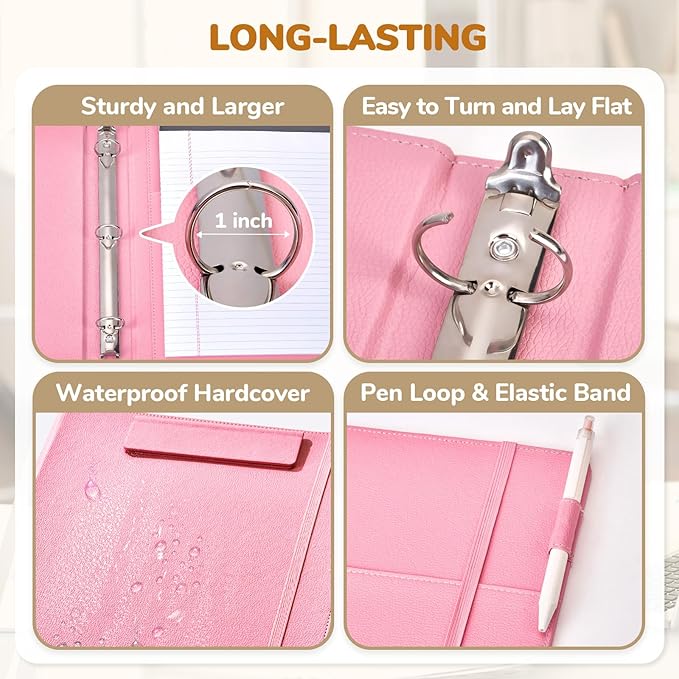JoyCat 3 Ring Binder Clipboard with Storage,12.4"x10.2"Magnetic Clipboard Folder with 5 Expandable Folders,Refillable Lined Notepad (11" x 8.5"),Ideal for School Office Nursing(Pink)