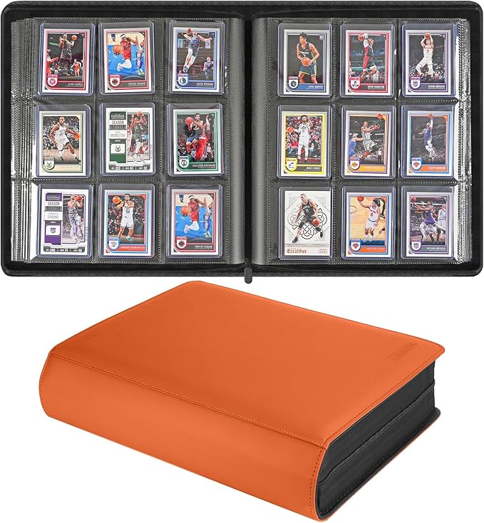 Sibonic 9 Pocket TopLoader Binder, Holds 360 3”x4” Toploader Hard Cases, Sleeves Card Collection Binder, 20 Double Sided Pages, Compatible with Trading & Sports Holder - Orange