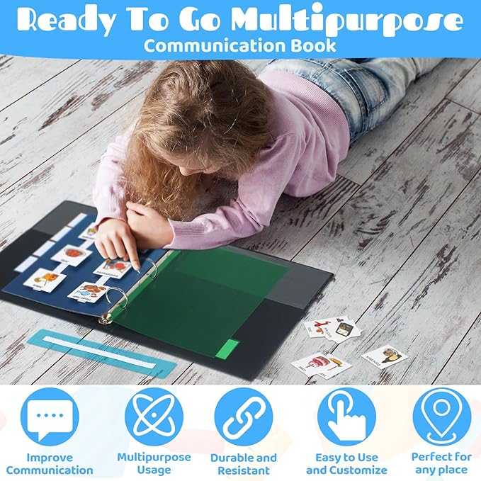 Communication Book Bulk 162 Laminate Icon Picture Cards with 5 Multicolor Dividers 1 Sentence Strip for Autism Vocabulary Language Speech Articulation Learning Supplies(Cartoon)
