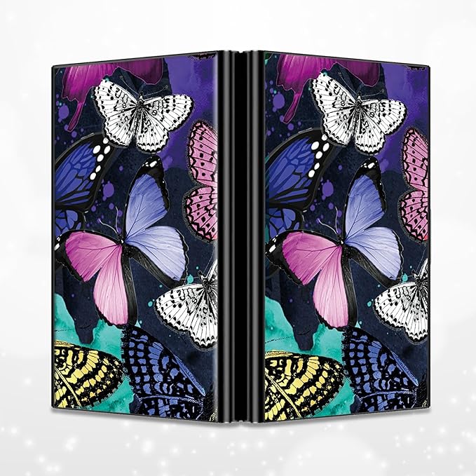 BWEGRHE Slim Credit Card Holder, Color Butterfly RFID Blocking Metal Wallet for Men & Women, Aluminum Minimalist Hard Case Pocket-Sized Business Cards Organizer (Fits Up to 10 Cards)