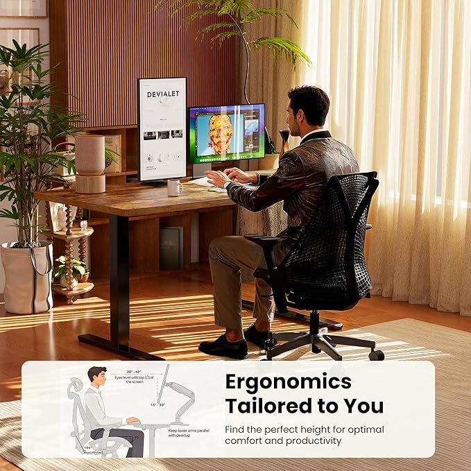 ErGear Height Adjustable Electric Standing Desk, 48 x 24 Inches Sit Stand up Desk, Memory Computer Home Office Desk with Two-Piece Desktop (Vintage Brown)