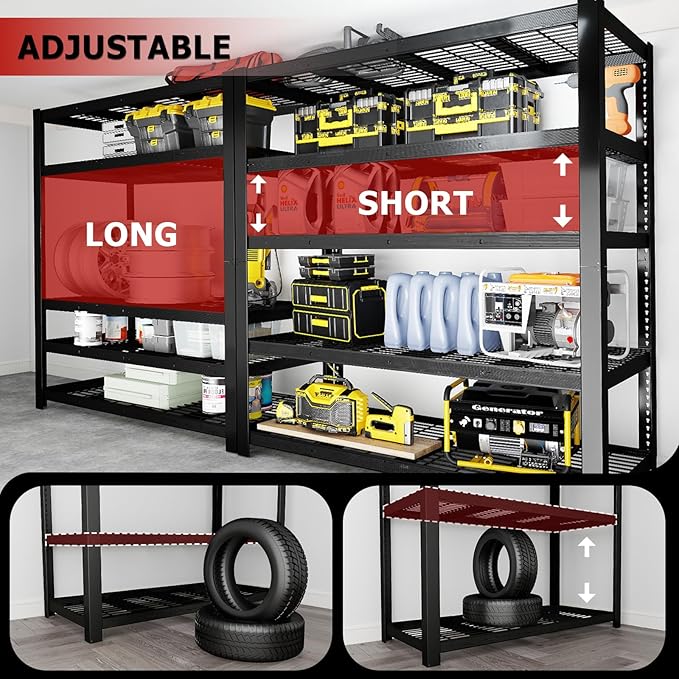 ZEUKMXOO Heavy Duty Garage Shelving,5-Tier Storage Shelves(84" Hx24 Dx55 W),3050LBS Capacity Industrial Shelving Units and Storage,Adjustable Shelving Unit for Garage,Warehouse,Basement