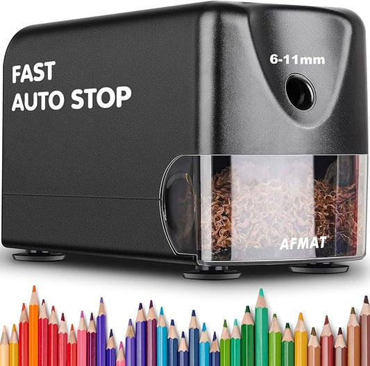 AFMAT Heavy Duty Electric Pencil Sharpener, Classroom Pencil Sharpeners for 6-11mm No.2/Colored Pencils, Auto Stop, Sharp Point, Save Pencils, Teachers Must Haves PSX3