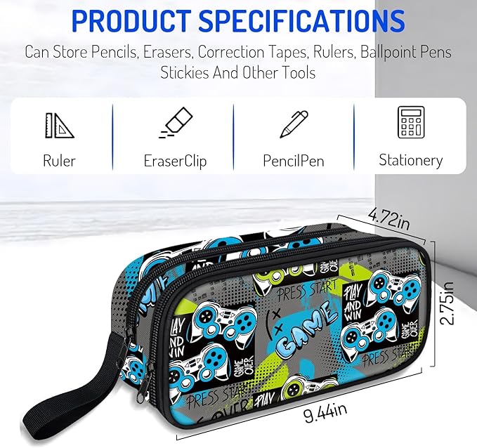 Fitvc Large Pencil Case for Boys,Gamer Boys Pencil Pouch for Kids Teens School,Large Capacity Pen Box Marker Organizer for School