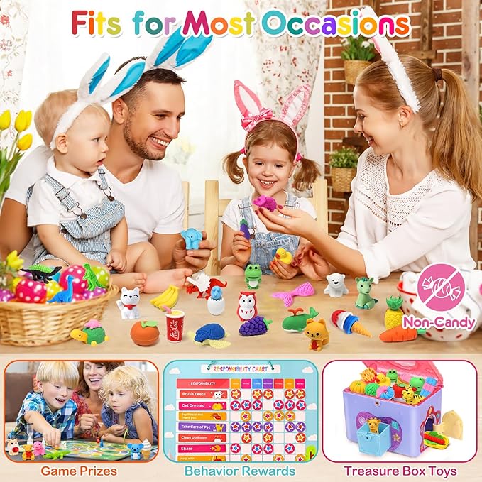 80PCS Mini Animal Erasers for Kids Bulk Small Toys, 3D Cute Erasers Desk Pets Treasure Box Toys Prizes for Classroom School Supplies Teacher Must Haves Students Gifts Kids Party Favors, Random