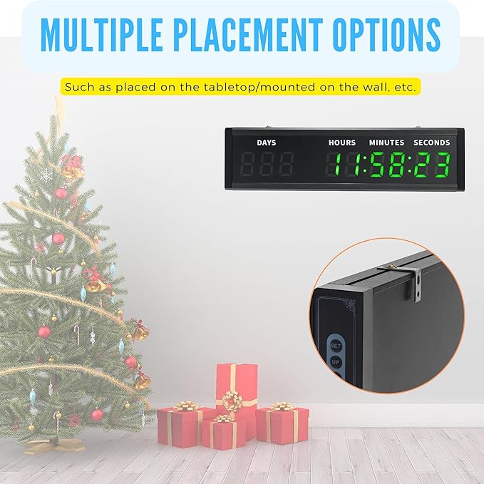 Large Display Digital Countdown Clock, LED Large Display Count Up/Count Down Timer, 999 Days Countdown Calendar for Christmas Retirement Birthday Event Timer with Remote Control (Green)