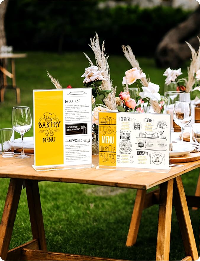 NIUBEE 12 Pack Acrylic Sign Holder 8.5 x 11 - T Shape Double Sided Clear Sign Holder for Table Top Display - Portrait Style