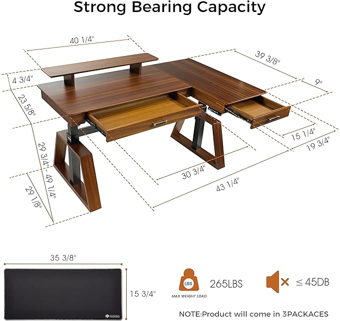 EUREKA ERGONOMIC Electric Standing Desk with Dual Drawers,63 Inches Height Adjustable L-Shaped Office Desk,Sit Stand desk Ergonomic Executive Desk Computer Workstations with Monitor Stand,Right/Walnut