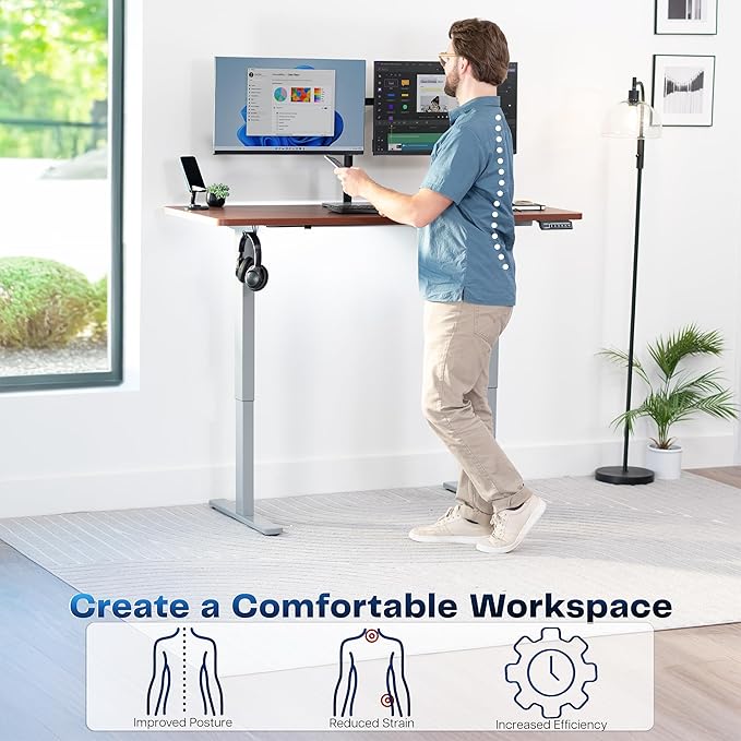 VIVO Electric 60 x 24 in Standing Desk, Memory Height Adjustment, 1B Series, Holds 220 lbs, One-Piece Dark Walnut Top, Gray Frame, DESK-KIT-1G6D