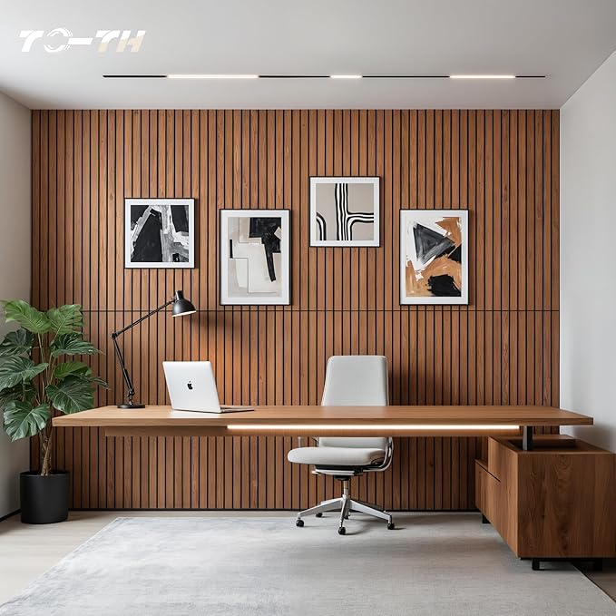 TO-TH Wood-Look Acoustic Wall Panels, 10 Pack 47.2” x 23.6” Sound Panels, Decorative Wood Panels for Wall Sound Dampening Panels for Home, Office, Basement, Cherry with Mitered Edges