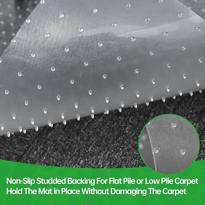 Office Chair Mat for Carpet - Clear Thick Desk Chair Mat for Carpet Plastic Floor Mats for Rolling Work and Gaming Chairs with Studs for Low Pile, Flat and No Carpeted Floors