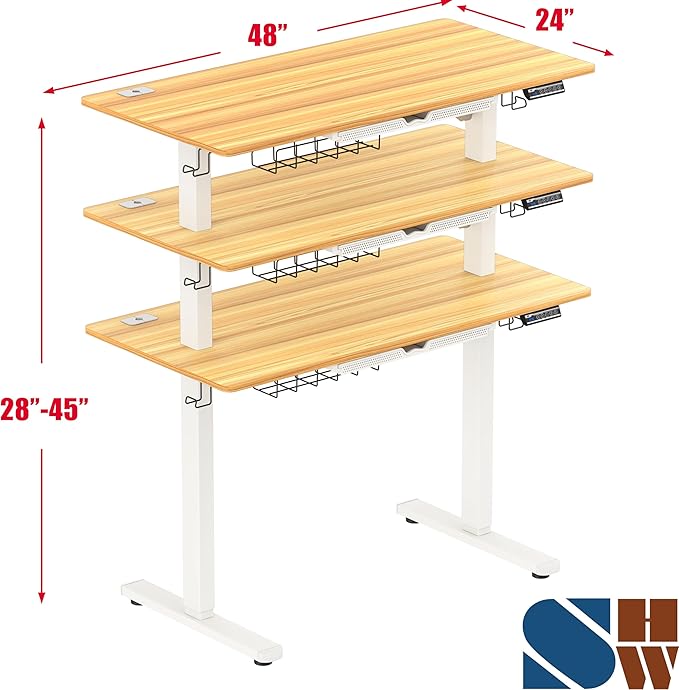 SHW 48-Inch Electric Height Adjustable Standing Desk with Drawer, Memory Preset and Cable Management Tray, Oak