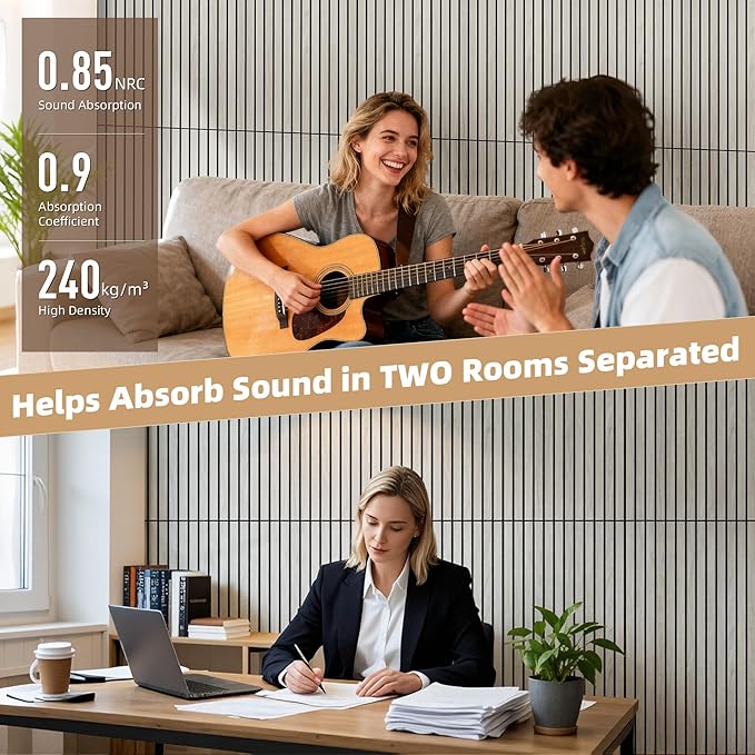 TO-TH Wood-Look Acoustic Wall Panels, 10 Pack 47.2” x 23.6” Sound Panels, Decorative Wood Panels for Wall Sound Dampening Panels for Home, Office, Basement, Natural Oak with Mitered Edges