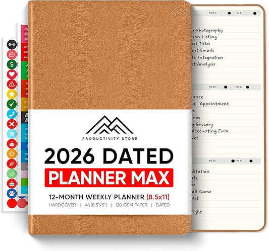 Dated, 2026 Planner, 8.5" x 11" - The Productivity Planner to Achieve Your 2026 Goals - Planner 2026-2027 by PRODUCTIVITY STORE (A4, BROWN)
