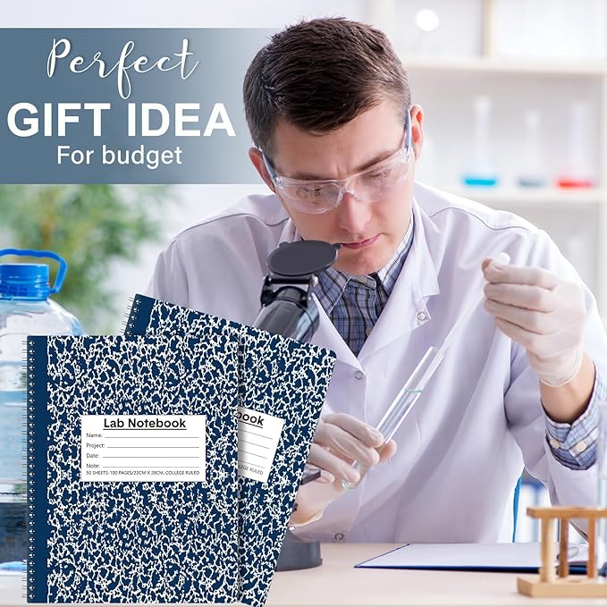 Affrolling 2 Pack Carbonless Lab Notebook Carbon Copy 8.5'' x 11'' 50 Set of Pages 100 Pages Total Laboratory Engineering Chemistry Computation Notebook Science Grid Total Coil Binding(Blue and White)