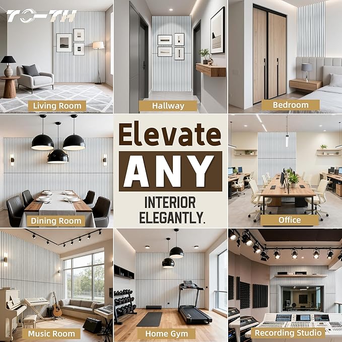 TO-TH Wood-Look Acoustic Wall Panels, 10 Pack 47.2” x 23.6” Sound Panels, Decorative Wood Panels for Wall Sound Dampening Panels for Home, Office, Basement, White Oak with Mitered Edges