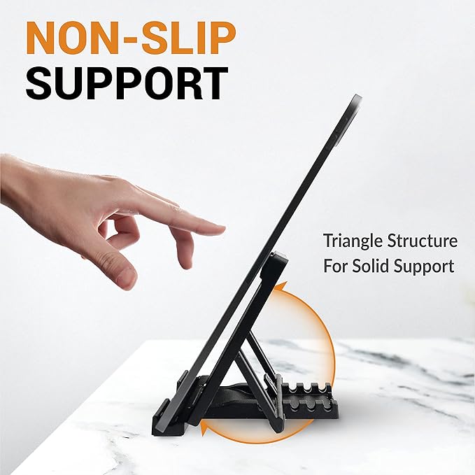 Portable Tablet Stand for Desk, Multi-Angle iPad Holder, Non-Slip Base, Foldable & Travel-Friendly for iPad, iPhone, Kindle, Galaxy Tablets