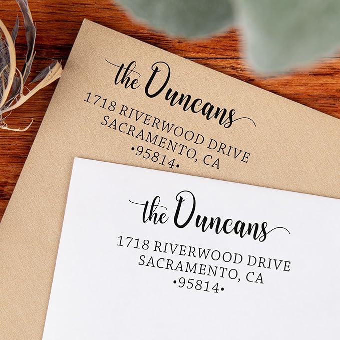The Duncans Personalized Address Stamp | Envelope Return Address Stamps for Couples and Families | Custom Gift (1, Wood Handle)