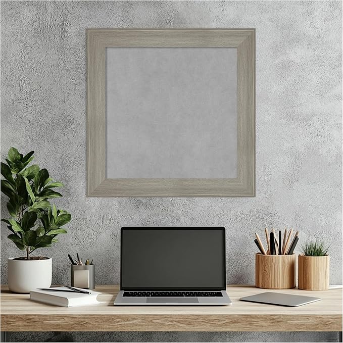 Amanti Art Grey Framed Magnetic Board 20x20 Small Vision Board for use with Magnets, 100% Metal Sheet to Display Items as Office Decor or for Home Organization in mudroom, Kitchen or Kids Room