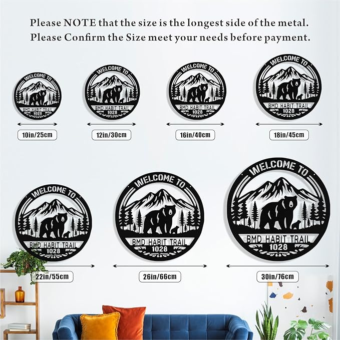 Custom Bear Metal Sign, Personalized Metal Address Signs Plague for Houses, Personalized Last Name Welcome Signs for Home, Rustic Farmhouse Home Porch Yard Decor
