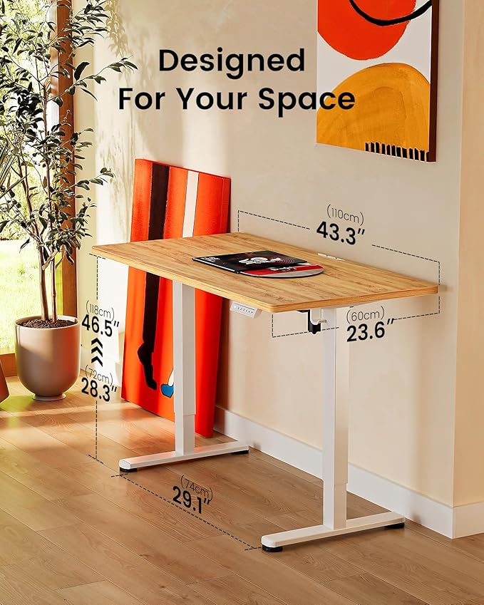 ErGear Electric Standing Desk, 44 x 24 Inches Height Adjustable Stand up Desk, Sit Stand Home Office Desk, with Two-Piece Desktop (Light Vintage Brown)