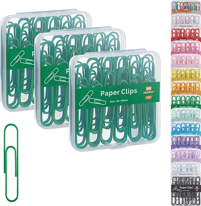 NEEWAY Colorful Large Paper Clips, 2 Inch Jumbo Paper Clips, 150 Count, 3 Pack of 50 (Green)