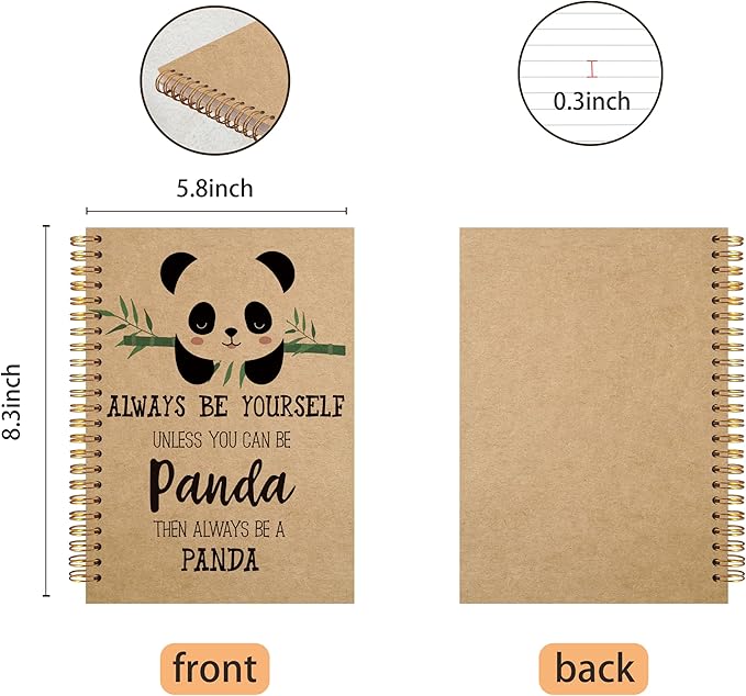 VNWEK Cute Panda Always Be Yourself Unless You Can Be a Panda Spiral Notebook Journal 5.5 x 8.3 inches,Panda Themed Lined Hardcover Spiral Notebook,Gifts for Panda Lovers kraft paper
