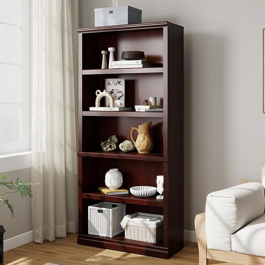 Bevfint Bookshelf, Open Storage 70 Inch Tall 5 Shelf Bookcase, Floor Standing Bookshelves and Bookcases, Book case for Farmhouse Library Office Bedroom Kids, Mahogany - 5 Tier