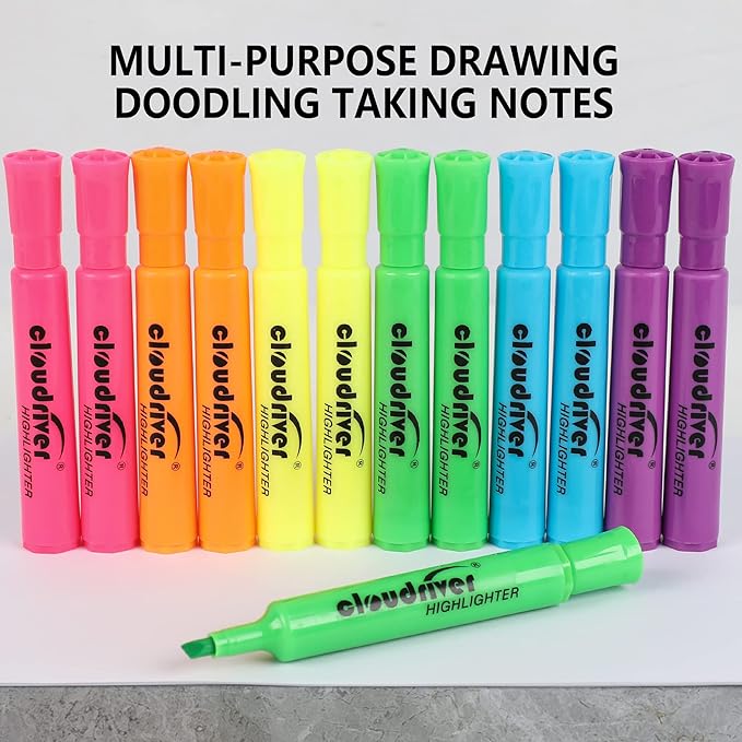 cloudriver Highlighters Bulk Pack of 72, Assorted Color, Chisel Point, Quick Drying Ink, Highlighters Suitable For Classroom, Office And Shop