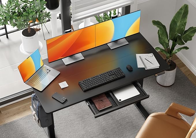 Claiks Standing Desk with Drawers, 55x24 Inch Electric Adjustable Height Stand Up Desk Computer Workstation, Black