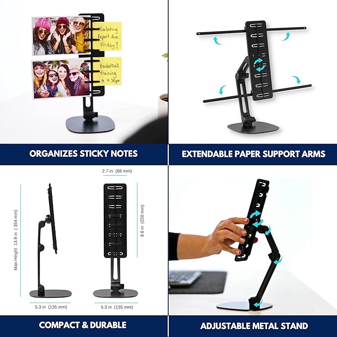 Note Tower Desktop Titan Document Holder for Typing | Compact 2 Page Paper Holder Stand for Desk | Document Stand Holds Copy Paper, Photos & Post Notes | for Fast Typing, Studying & Presenting