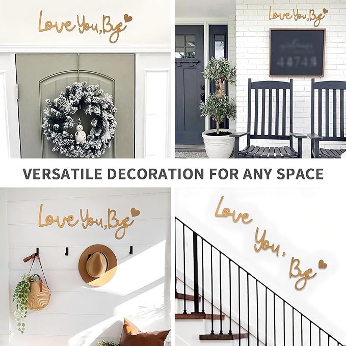 Wall Decor Gold Love You Bye Sign Hallway Entryway Door Wall Art Boho Decor Wood Home Decor Express Love and Warm for Your Family Lover Halloween Thanksgiving Christmas Above Door Topper Decoration