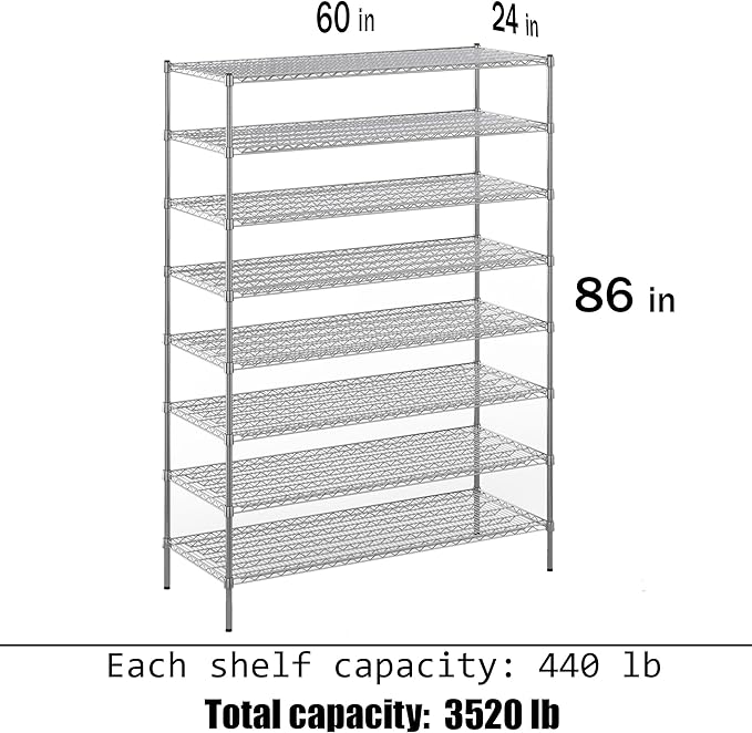 Regal Altair 24" Deep x 60" Wide x 86" Height Wire Shelving Kit | 8-Tier | NSF Commercial Storage Rack Unit