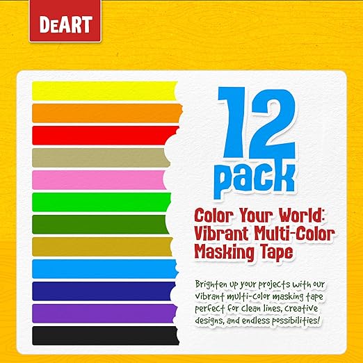 Colored Masking Tape 12 Pack 1 inch Color Painters Tape for Arts & Crafts Labeling, Coding, Art Supplies, Whiteboard Tape, Craft Supplies DIY Classroom School Wire Management Scrapbook Decoration