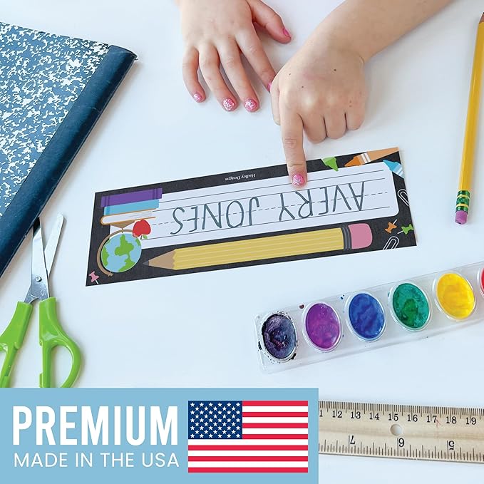 Desk Name Tags for Classroom -25 Student Name Plates for Classroom Kindergarten, Preschool, 1st, 2nd & 3rd Grade, 9x3 Teacher Nameplates for Student Desks & Cubbies, Chalkboard Nametags