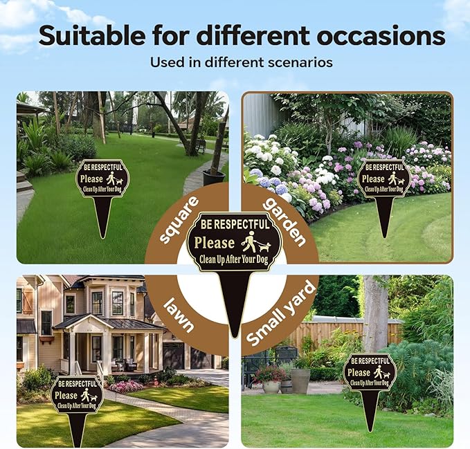 13.6"x9.6" Clean Up after Your Dog Signs Pick Up After Your dog sign with Integrated stake Double Side Printed- Be Respectful, No Dog Poop and Pee Stop Dogs from Pooping/Peeing On Your Lawn/Garden