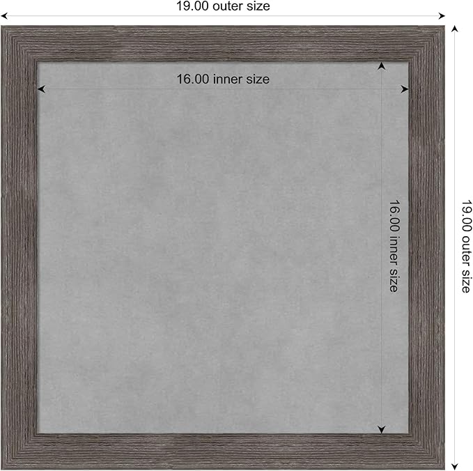 Amanti Art Grey Framed Magnetic Board 19x19 Small Vision Board for use with Magnets, 100% Metal Sheet to Display Items as Office Decor or for Home Organization in mudroom, Kitchen or Kids Room