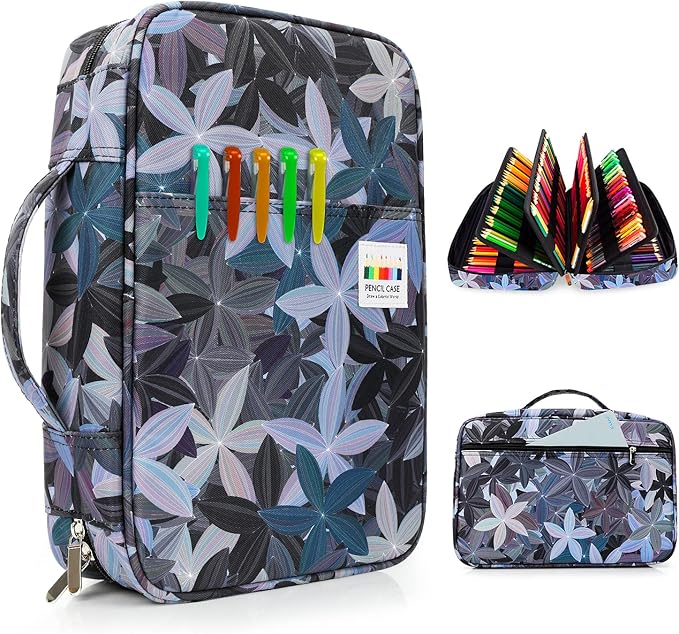 YOUSHAERS 300 Slots Pencil Case - Color Pencil Case Organizer Pen Case with Multilayer Holder for Prismacolor Colored Pencils & Gel Pen (Leaves)