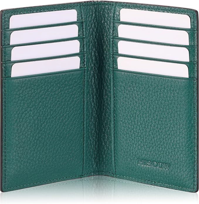 Slim Leather Credit Card Holder for Men & Women 8cc, Italian Calfskin (Pebbled Green)