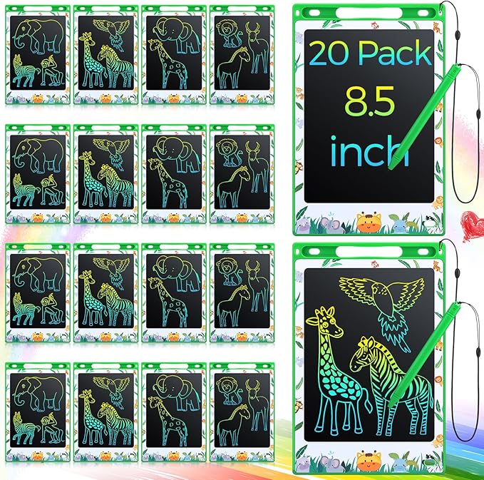 Zhehao 20 Pack LCD Writing Tablet for Kids: 8.5 Inch Colorful Drawing Doodle Boards - Reusable Erasable Doodle Board Educational Learning Toys Gifts for Toddlers Ages 3-8 Party Favors(Green,Stylish)