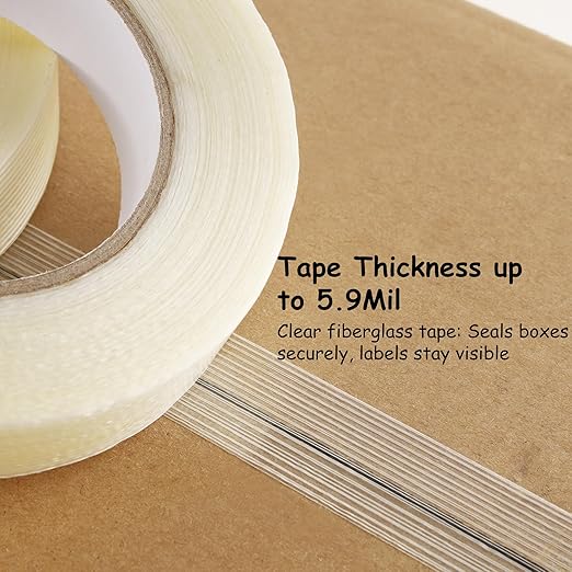 Lichamp Mono Filament Strapping Tape, 4 Roll 1 Inch x 60 Yards 5.9 Mil Transparent Fiberglass Tapes, Reinforced Packing Tape