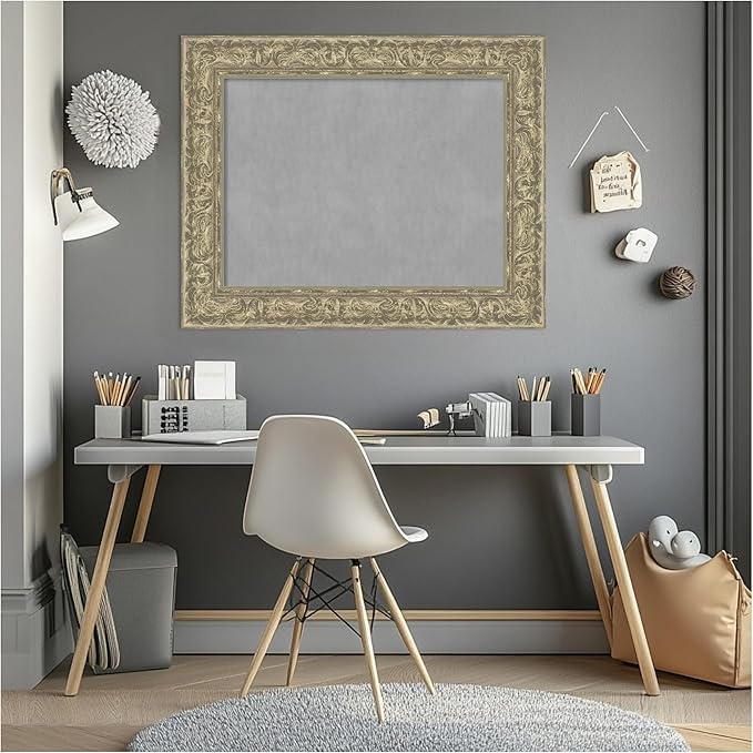Amanti Art Silver Framed Magnetic Board 25x31 Medium Vision Board for use with Magnets, 100% Metal Sheet to Display Items as Office Decor or for Home Organization in mudroom, Kitchen or Kids Room
