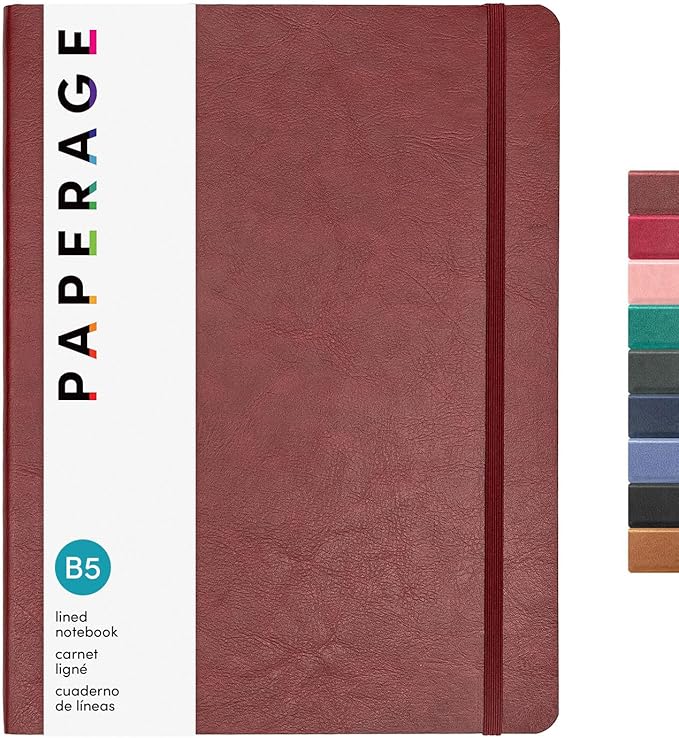 PAPERAGE Softcover Lined Journal Notebook (Burgundy), 176 Pages, Large B5 College Ruled Notebook, 7.5 inches x 9.8 inches - 100 GSM Premium Paper, Soft Vegan Leather Journal for Home, Work & School