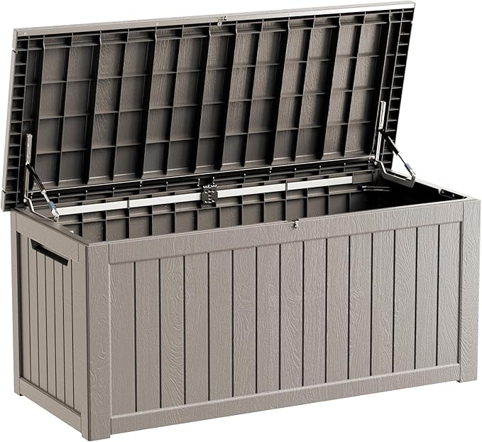 Yardgrace 270 Gallon Heavy Duty Outdoor Storage Box - Extra Large Package Protection for Outside Deliveries, Patio Storage Bench & Resin Deck Chest with Lock, UV-Resistant, Slate Grey